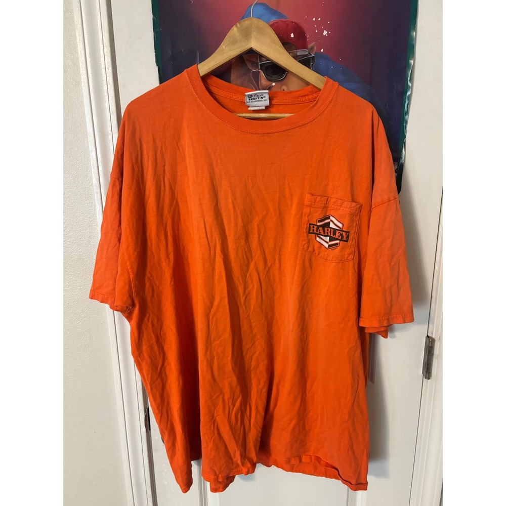 Harley Davidson T Shirt Mens 3XL Orange Thunder Road Danville VA Pocket Tee